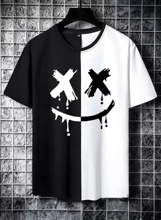 Oversized Urban Contrast Drip Art T-Shirt - Trendy Polyester Tee for Men